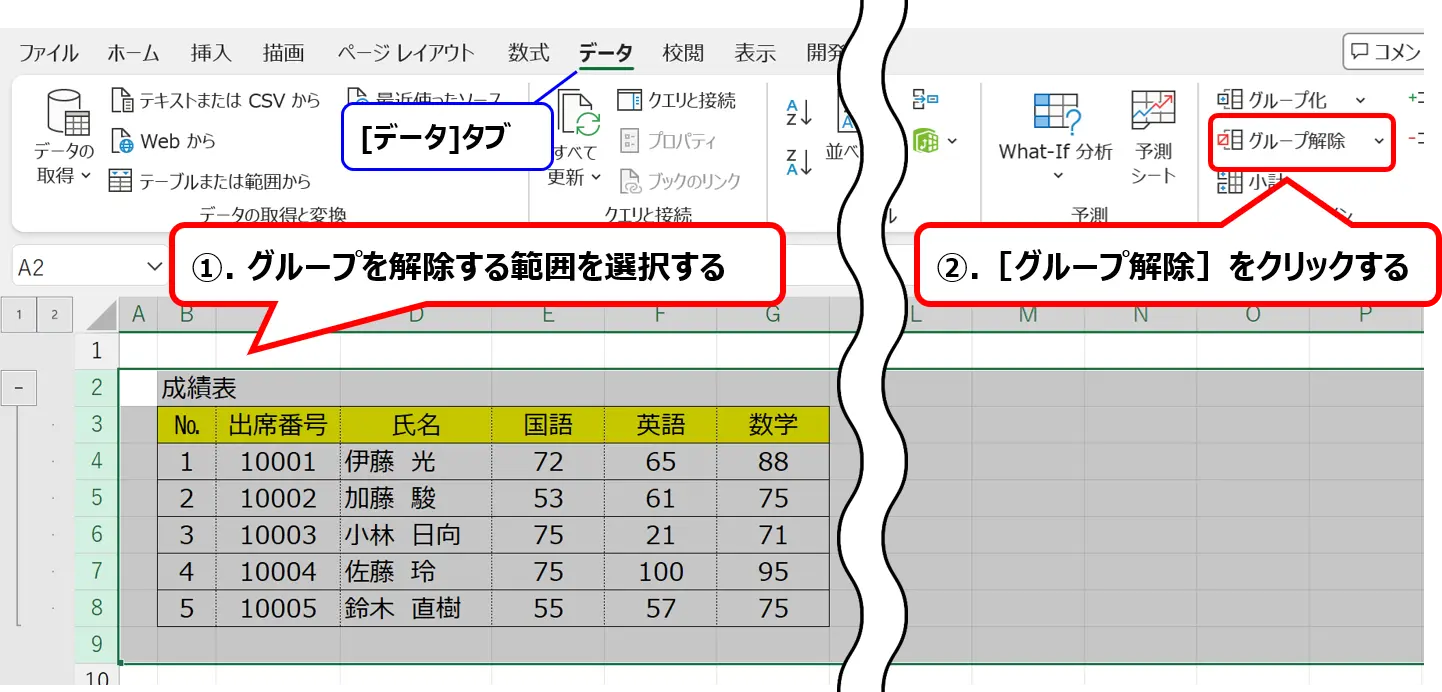［グループ］を解除する操作手順