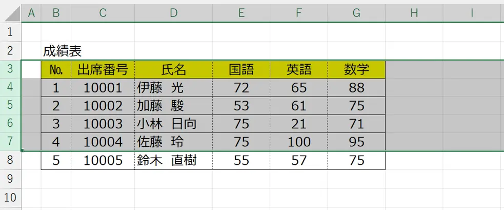 シート：行が表示されたことのエビデンス